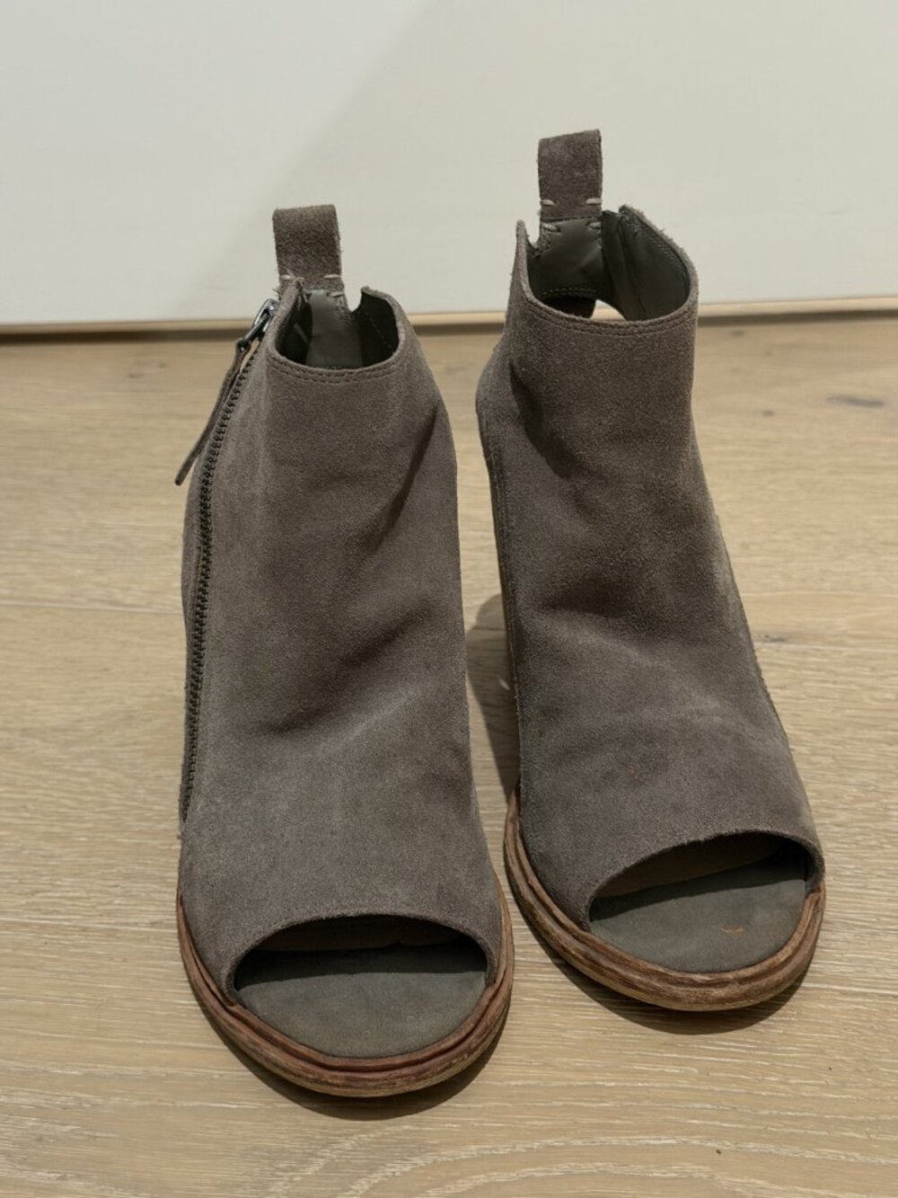 Dolce Vita Taupe Suede Peep Toe Heeled Booties Block Heel